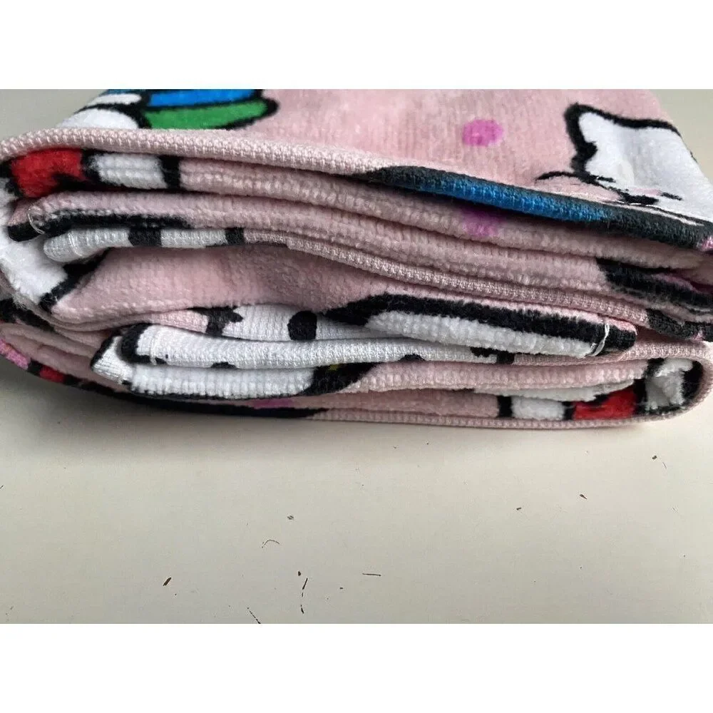 Set Of 2 Sanrio Hello Kitty Pink Hand Towels Back to School Books Class Pink NEW